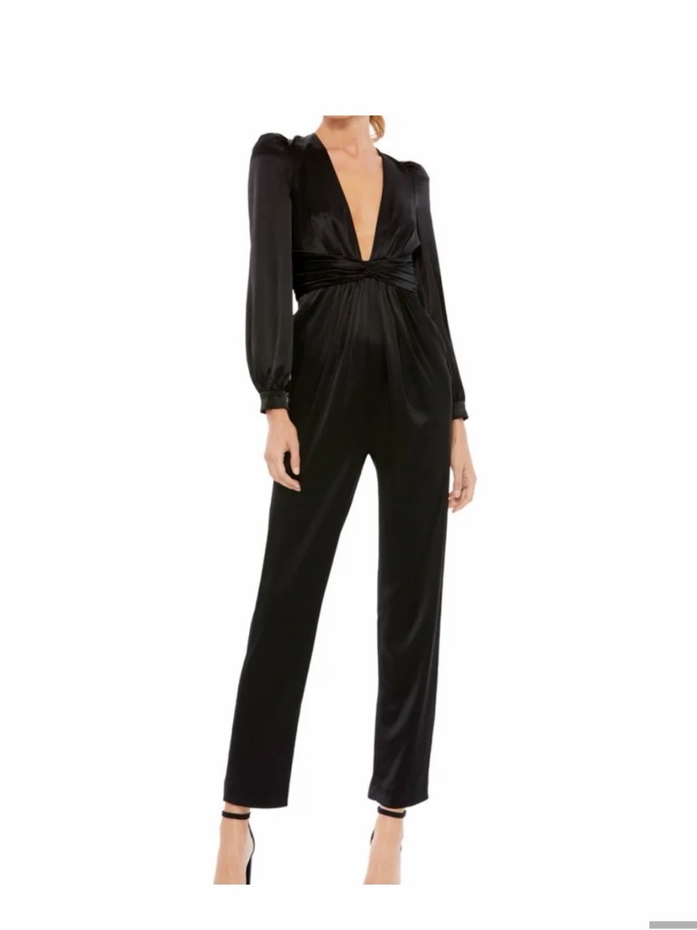 Satin Black Plunge Neck Jumpsuit